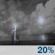 Tonight: A slight chance of showers and thunderstorms between 7pm and 2am. Partly cloudy, with a low around 68. Southwest wind 1 to 6 mph. Chance of precipitation is 20%. New rainfall amounts between a tenth and quarter of an inch possible. Tonight: Slight Chance Showers And Thunderstorms